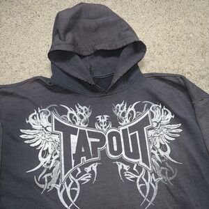 Vintage Y2K Tapout Hoodie Men's Size 2XL Grunge Skull Graphic Distressed